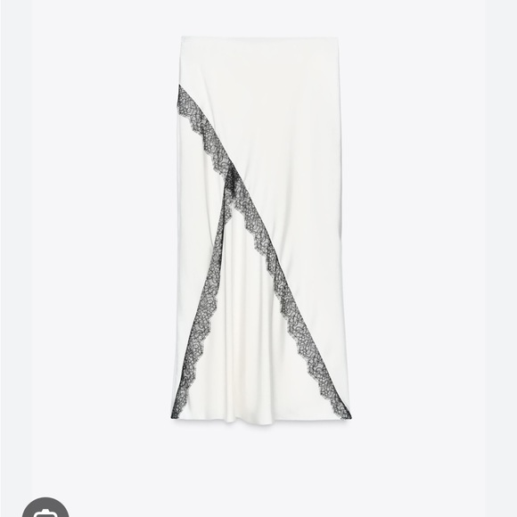Zara NWT satin effect lace midi skirt cream black 3530/896 - Picture 3 of 9